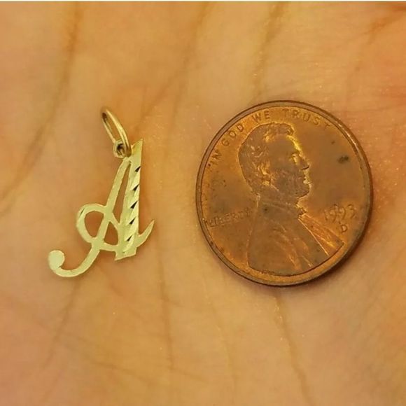 14K Solid Gold Initial Pendant Necklace, Cursive Letter  Solid 14K Gold Cursive ALL Letter Pendant Charm